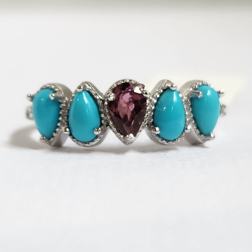 NWT 925 Sleeping Beauty Turquoise & Garnet Ring Size 7 - Picture 8 of 12